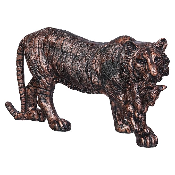 Ecraftindia Rustic Brown Polyresin Lioness With Cub Statue Animal Figurine Decorative Showpiece