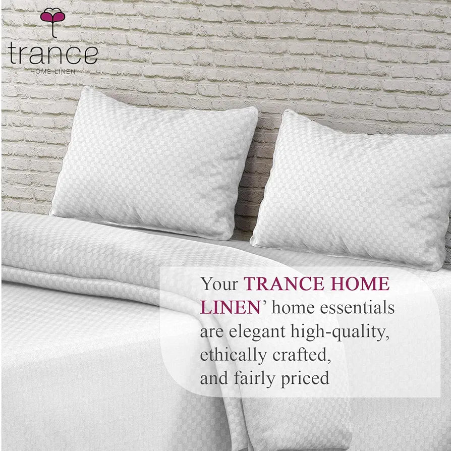 Trance Home Linen 300TC Pure 100% Cotton Queen Size Jacquard Weave Fitted Bedsheet with 2 Pillow Covers Colour White