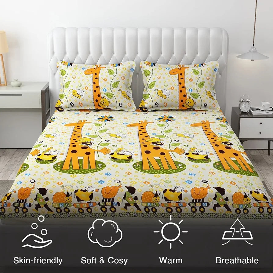 Fresh From Loom King Bedsheet For Double Bed Microfiber Floral Design Bed Spread Includes 2 Pillow Covers,144 TC Yellow