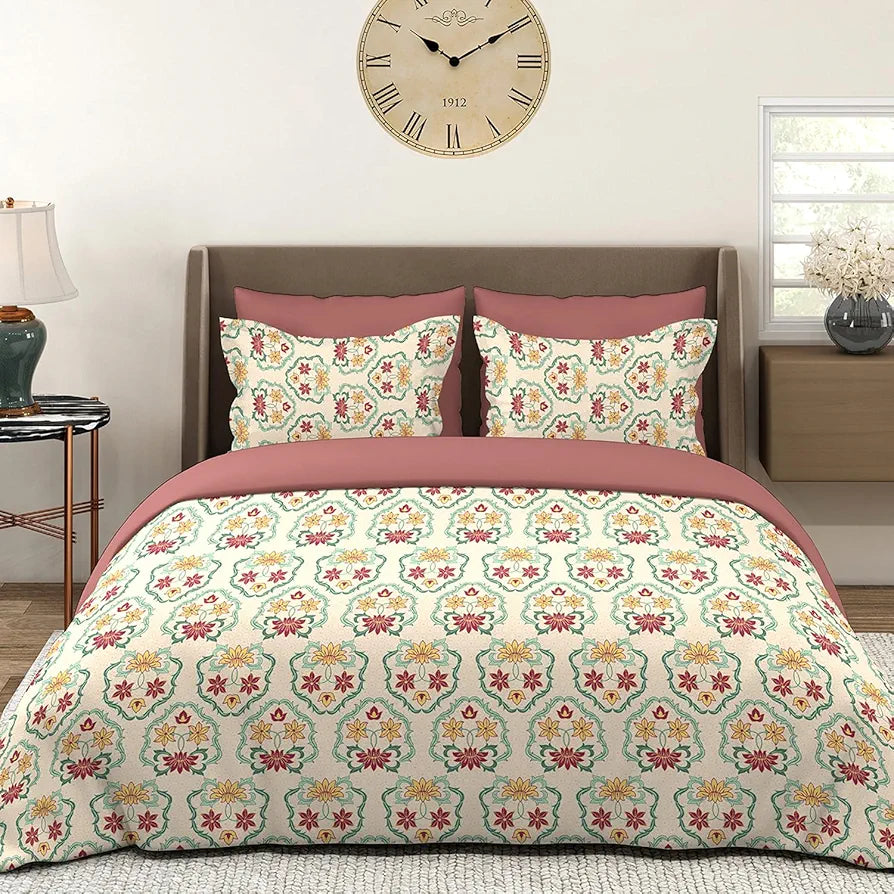 Layers Tivoli Cotton Bedsheet Set for All Seasons Lightweight 104 TC Queen Size Dark Beige Color
