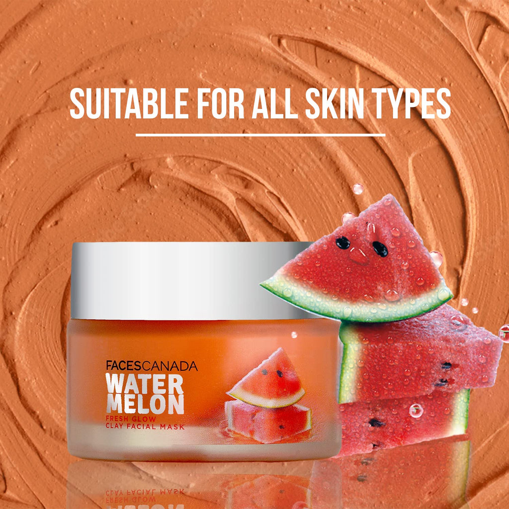FACESCANADA Watermelon Fresh Glowy Clay Facial Mask, 50g | Watermelon Extract & Bentonite Clay | Deep Pore Cleansing | Soft, Smooth & Hydrated Skin | Youthful Glow | For All Skin Types | Vegan