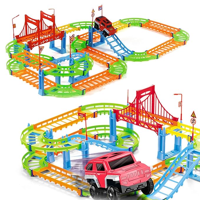 Kidology Flexible Racing Track Playset Toy for Kids 3+ 95 Pcs Multicolor