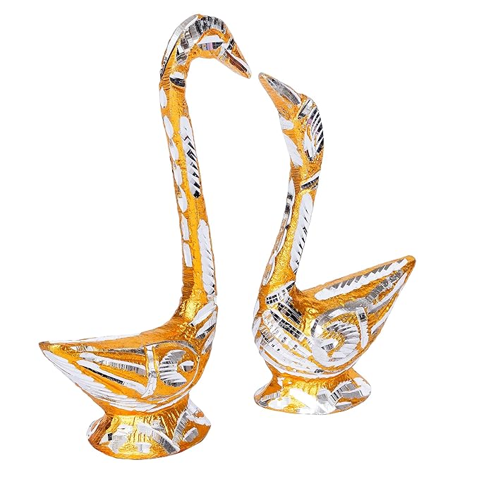 Ecraftindia Loving Golden Swan Couple Metal Handcrafted Decorative Figurine