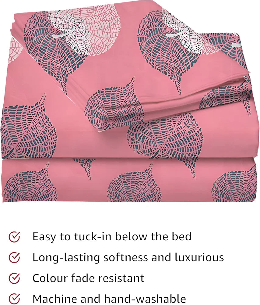 Starnstyle Polycotton 220 TC Floral Printed King Size Double Bedsheet with 2 Pillow Covers Oxford