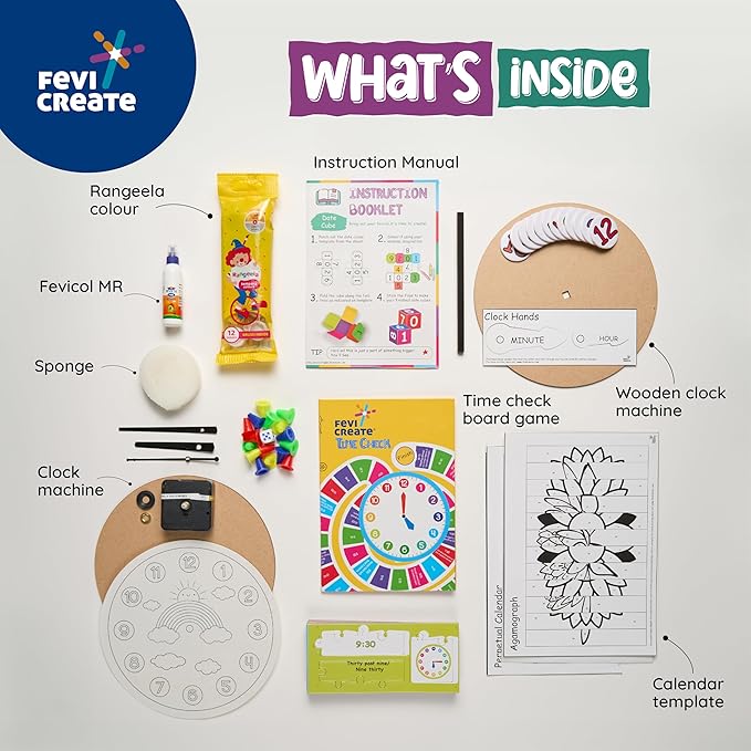 Fevicreate Diy Learn Time Kit Craft Materials Provided 7 Craft Activities Board Games and Puzzles Art and Craft Kit for Kids