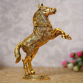 Ecraftindia Decorative Golden Metal Jumping Horse Statue Animal Figurine Antique Showpiece