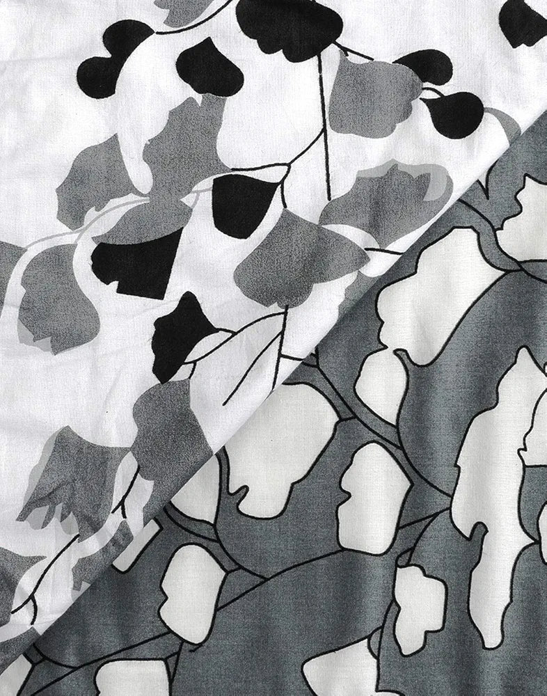 Trance Home Linen Pure Cotton Reversible Dohar Toddler Size Cotton AC Quilt for Babies Colour Grey White Leaves Abstract