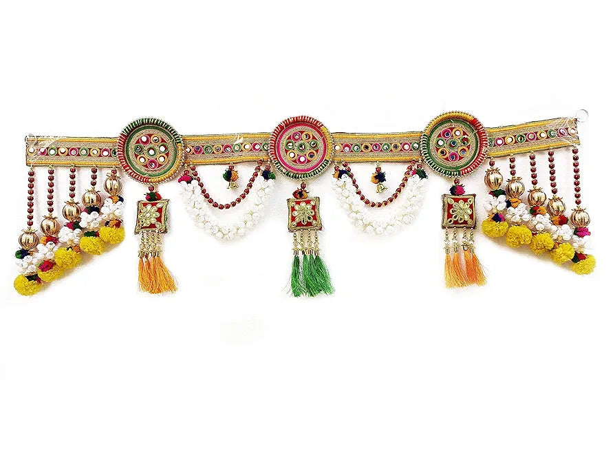 CraftVatika Embroidery Work Toran Hanging Bandhanwar Marigold Flower with Floral Handmade Latest Traditional Design 3 Feet Length 94cm