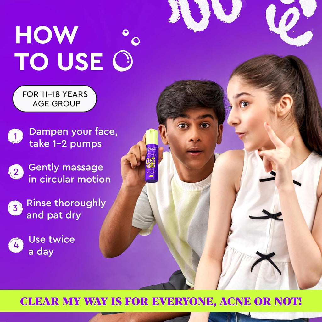 YPlayZ Clear My Way Acne Face Wash for Tweens & Teens - Ages 11-18 - 50 Ml