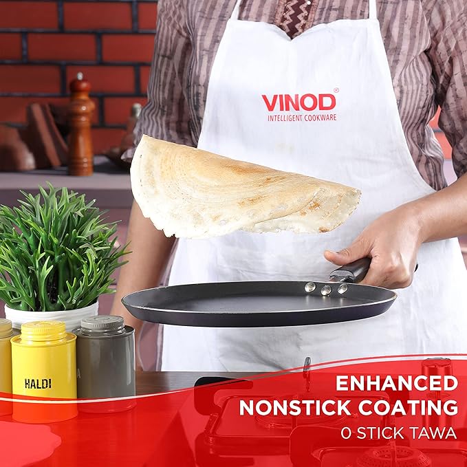 Vinod Zest Aluminium Non Stick Dosa tawa - 32 cm | Flat Bottom Tawa | 5 mm Extra Thick | 3 Layer Ceramic Coating