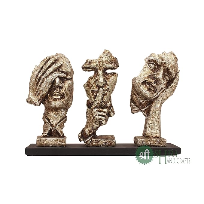 Indicast Porcelain Modern Human Faces Statue Table Desk Decor 8 Inch Handcrafted Decorative Showpiece | Silver