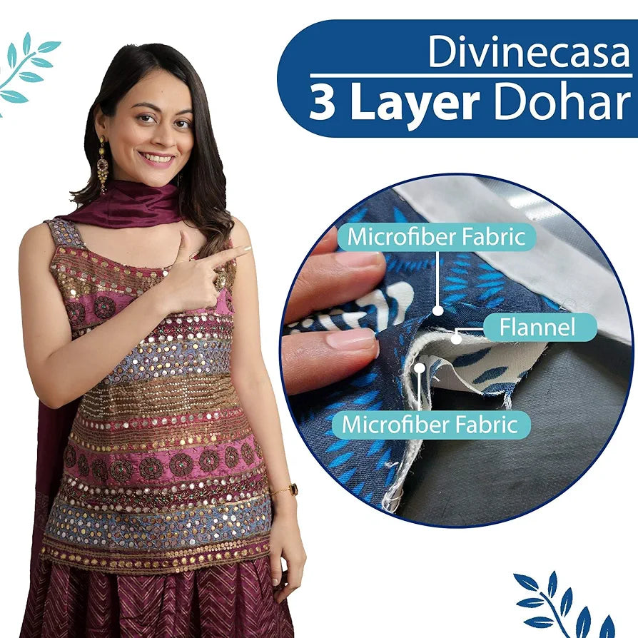 Divine Casa 120 GSM Microfiber Single Dohar Soft & Lightweight Throw Blanket Chevron Pattern Colour Aqua Chevron