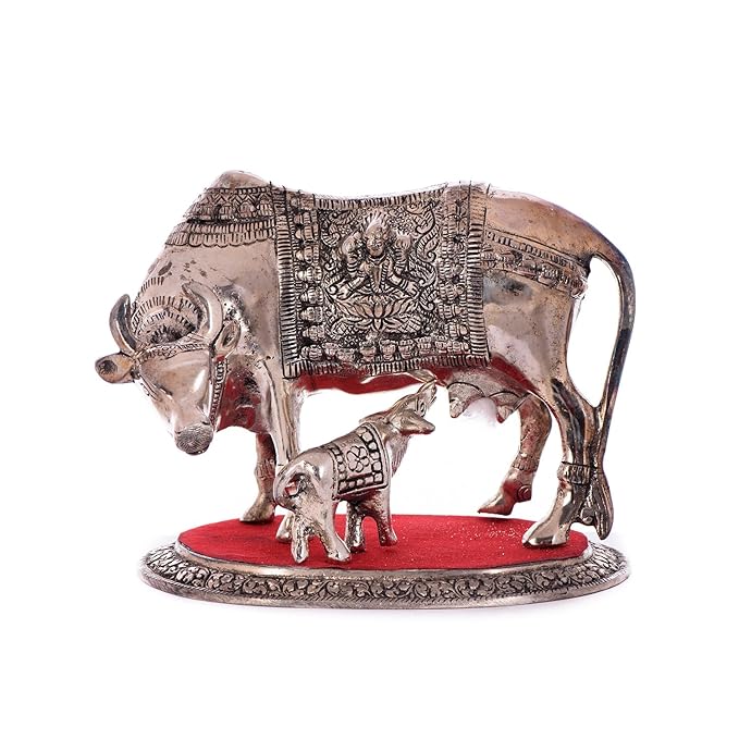 Ecraftindia White Metal Decorative Cow With Calf Statue