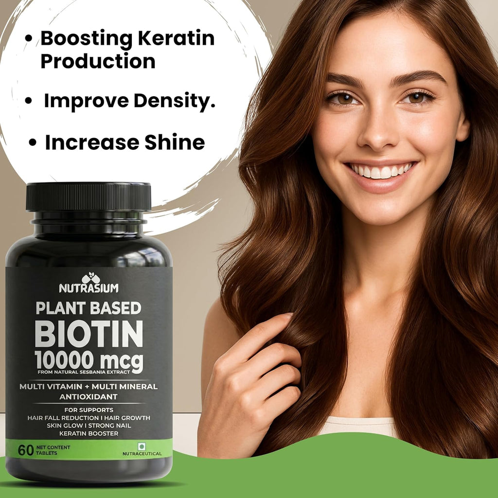 Nutrasium Biotin 10,000 mcg with multivitamin & Minerals | For supports Hair Growth | For Control Hair fall, Hair damge & Hair splitting | 120 tablets