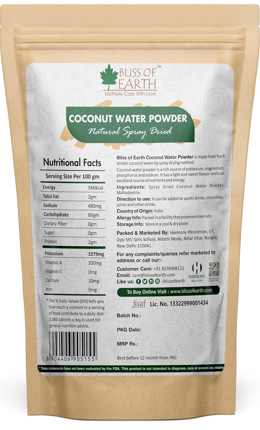 Bliss of Earth 1KG coconut water Powder natural Spray Dried In Sealed Jar