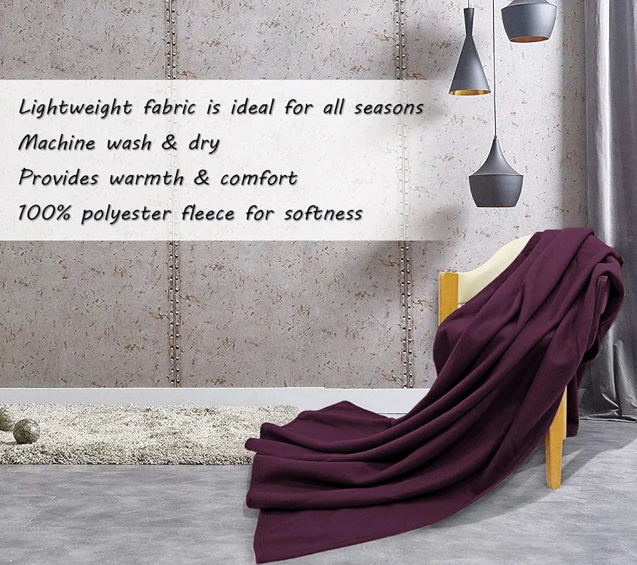 Cloth Fusion Polar Fleece AC Blanket for Winter Double Size Soft Woolen Blanket for Travel & Sleeping Wine