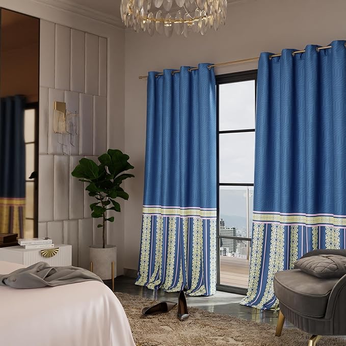 Stoa Paris Curtain for Home, Single pc Patterned Curtain for Door Colour Blue Monarch