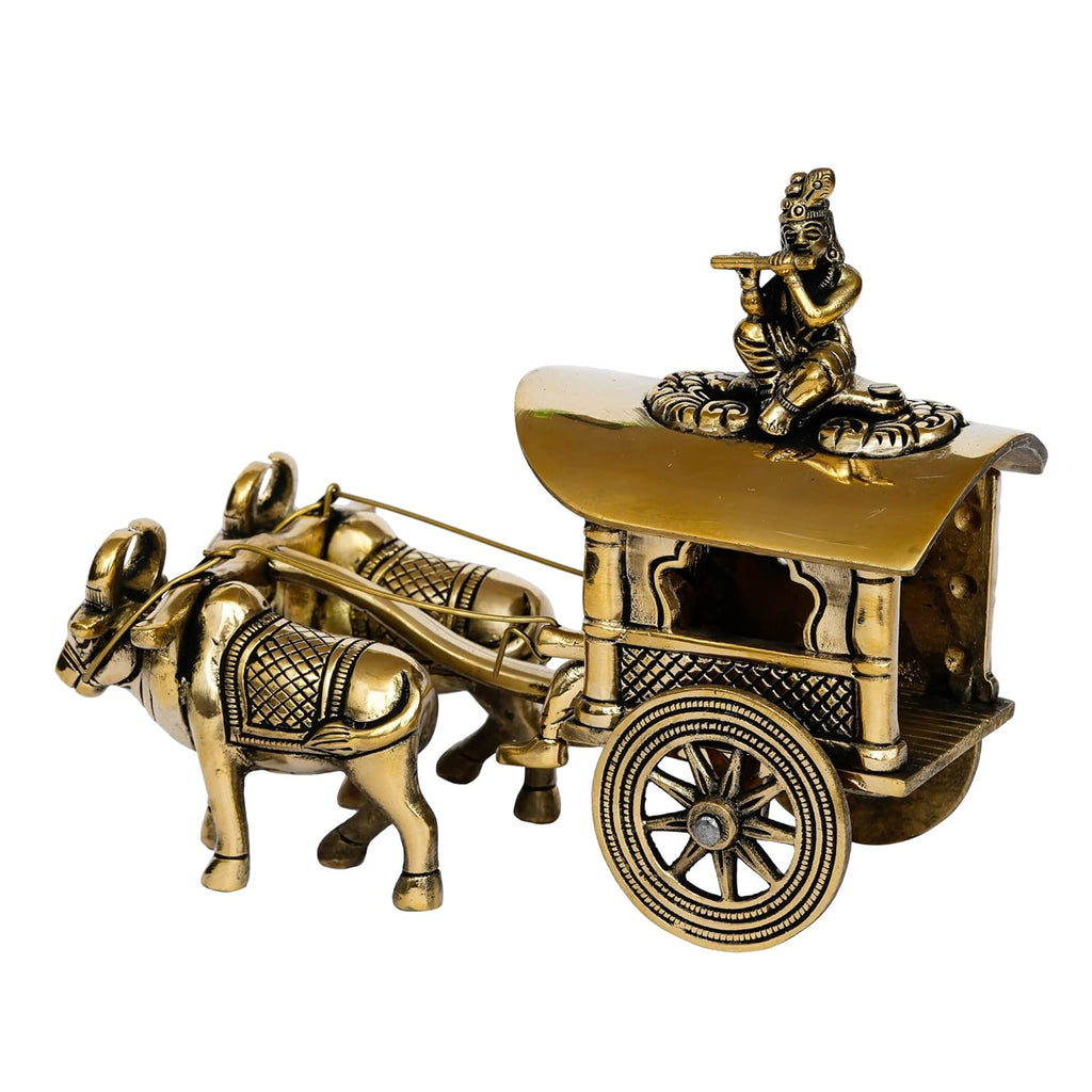 Ecraftindia Brass Brown Antique Finish Closed Bullock Cart Handcrafted Decorative Showpiece