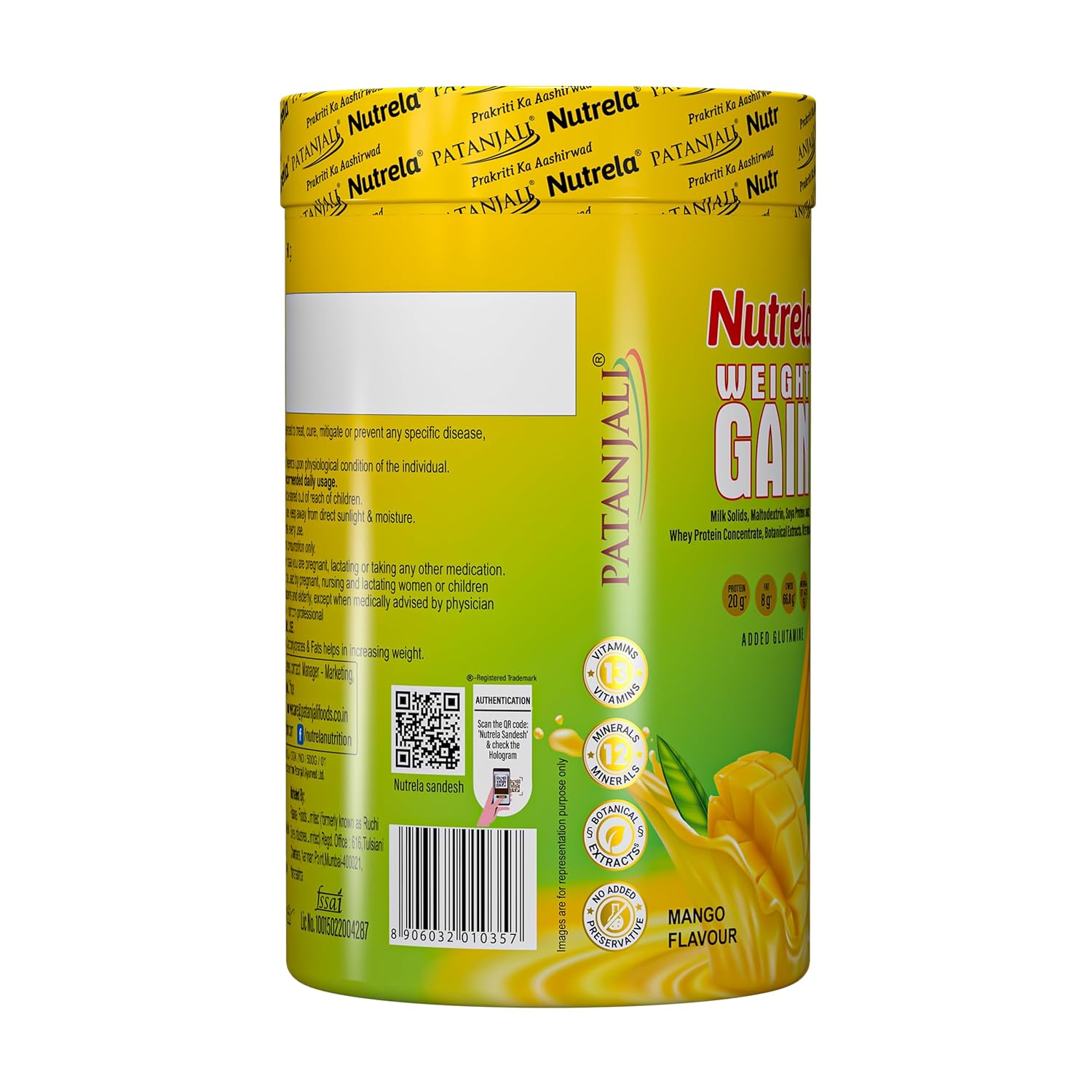 Nutrela Weight Gainer | 500g | High-Calorie Mass Gainer with Vitamins & Khandsari Sugar | Ideal for Men & Women