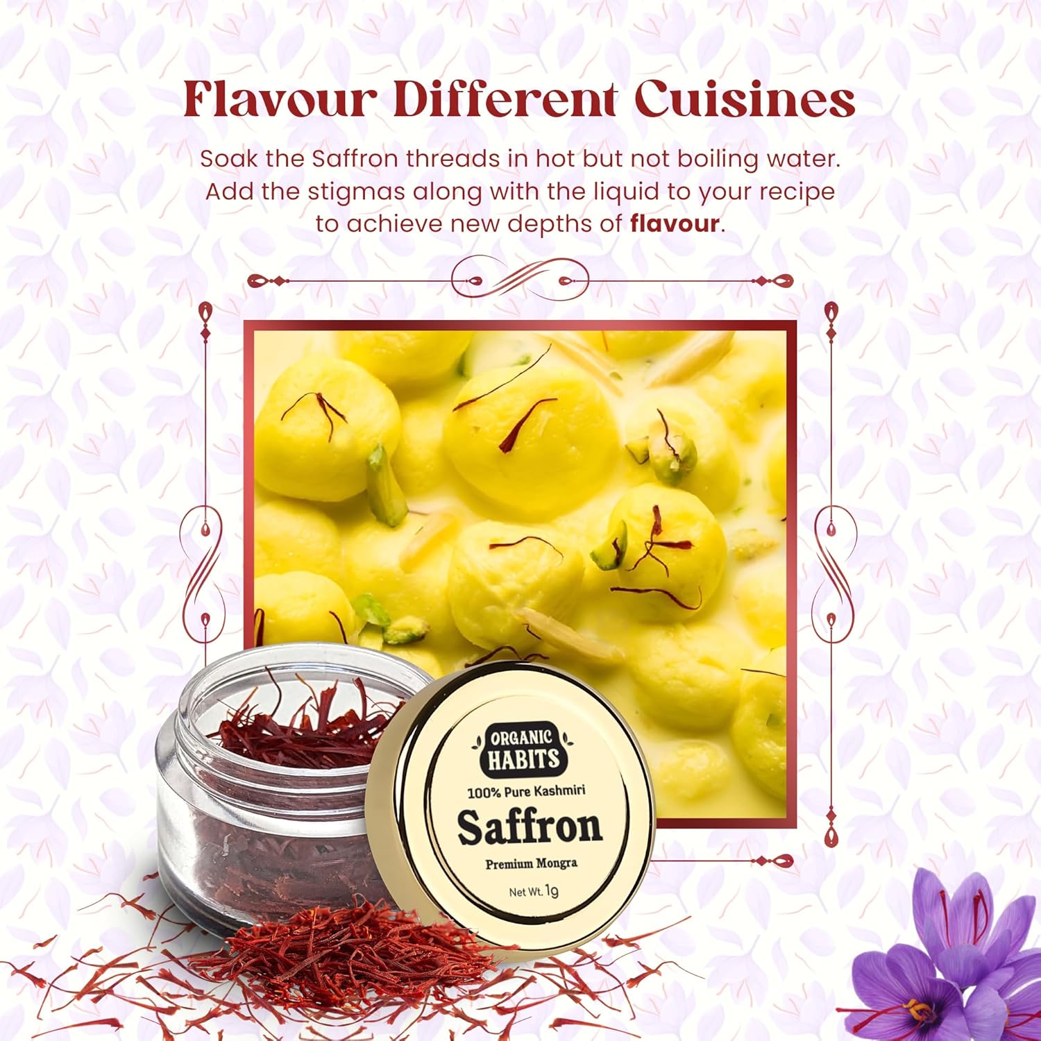 Organic Habits 100% Pure Original Kashmiri Saffron/kesar/kumkuma Puvvu - 1 Gms