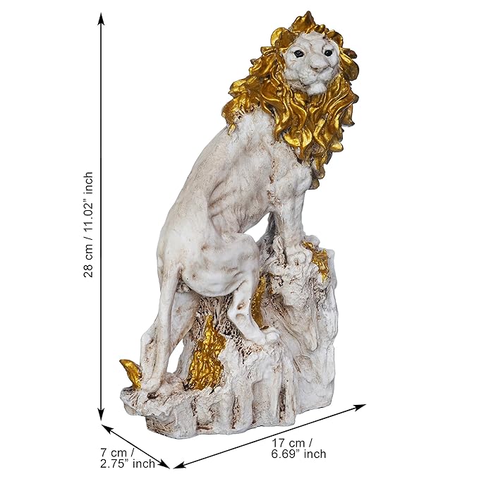 Ecraftindia Polyresin Lion Statue Climbing on Rock Animal Figurine Showpiece