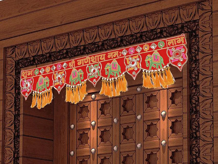 Handmade Traditional Toran for Main Door Latest Elephant Design bandarwal Hanging Velvet Hand Embroidered
