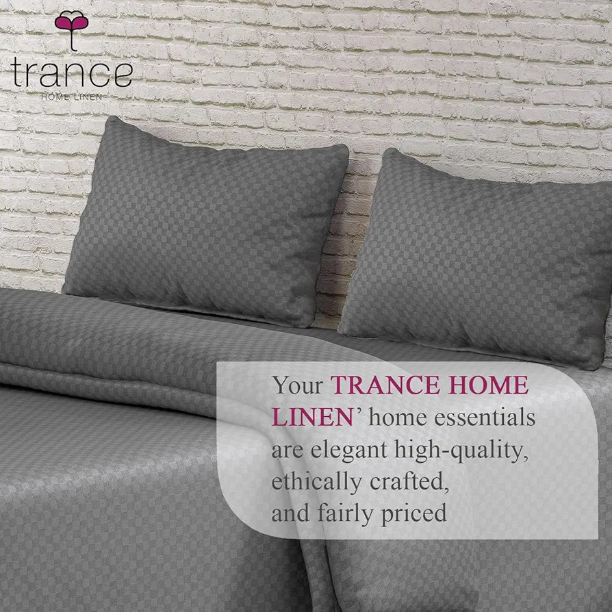Trance Home Linen Premium Skin Friendly 100% Cotton Jacquard Weave Fitted Bedsheet for King Size Bed with 2 Pillow Cover 300TC 78 x 72 InchesColour Dark Grey