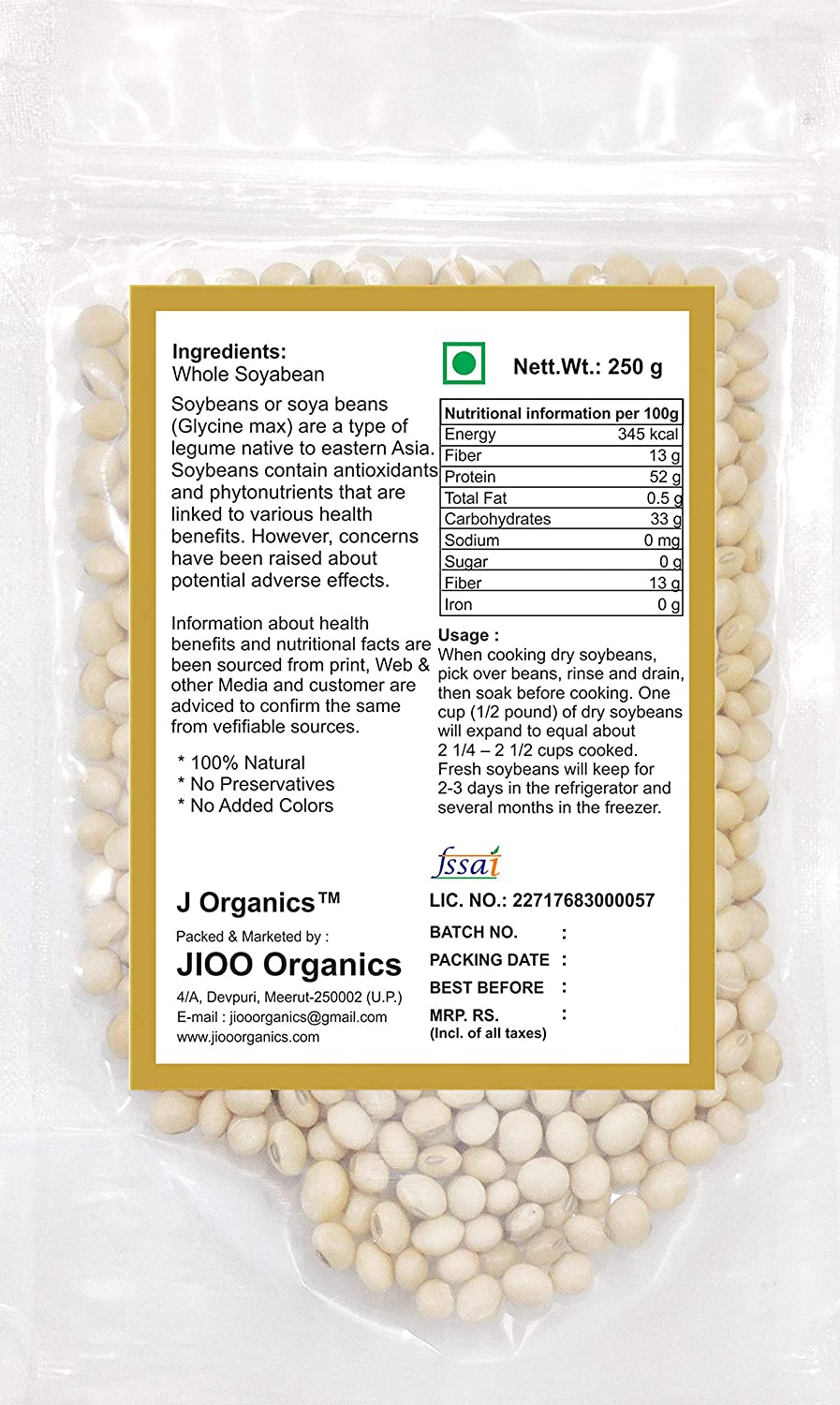 Jioo Organics Soya Bean Grain - 250 gms