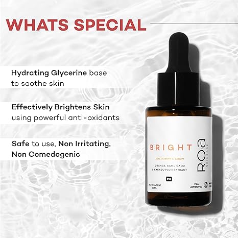 R.O.A Skincare Bright Vitamin C Face Serum for Men and Women - 30 ml