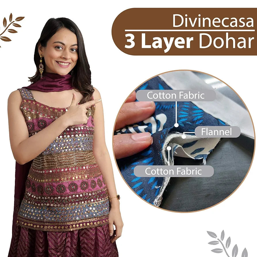 Divine Casa Floret 100% Cotton Double Dohar 120 GSM Soft & Lightweight Throw Blanket Colour Toffee Grey
