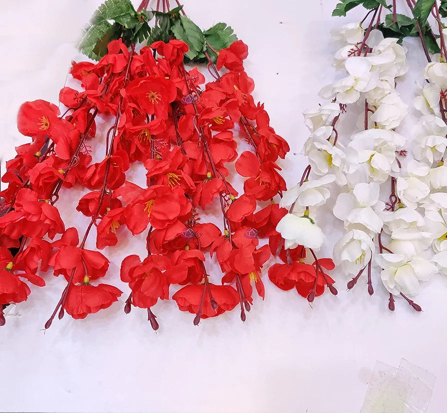 Artificial Flowers Bunch For Decoration Cherry Blossom Ideal for vase Without Vase White Red