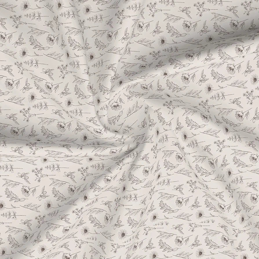 Layers Lumina Floret Cotton Bedsheet Set for All Seasons Lightweight 144 TC Queen Size Beige Flowers