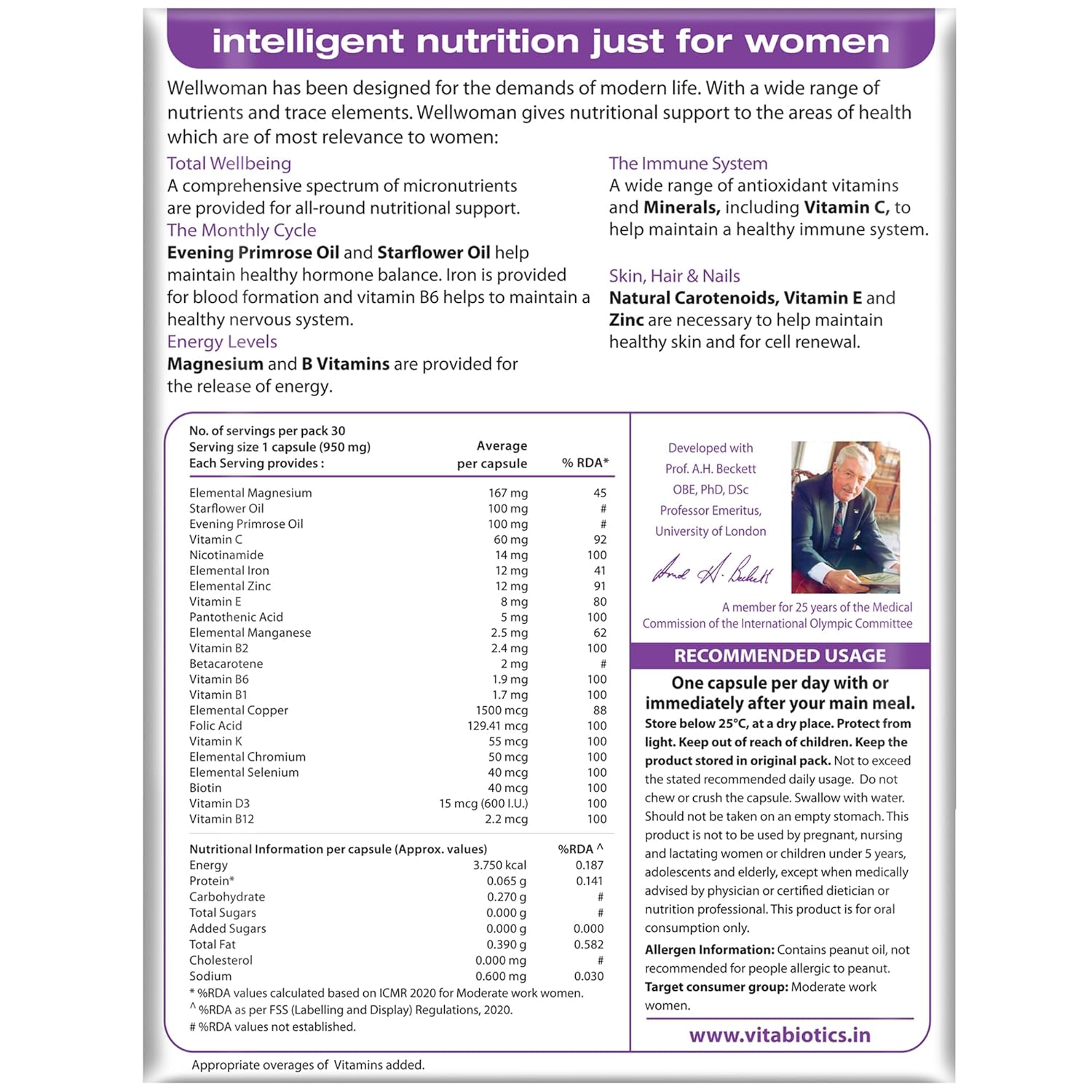Wellwoman Multivitamin Capsules For Women With Evening Primrose Oil,Magnesium,Vitamin C,B6,Folic Acid To Provide All Round Nutrition,Immunity,Helps Reduce Pms,Pcos Symptoms,30 Veg Capsules,200 grams