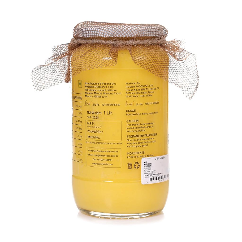 ROSIER A2 Gir Cow Ghee | Traditional Bilona Method A2 Gir Cow Ghee | Grassfed, Pure and Healthy Desi Cow Ghee