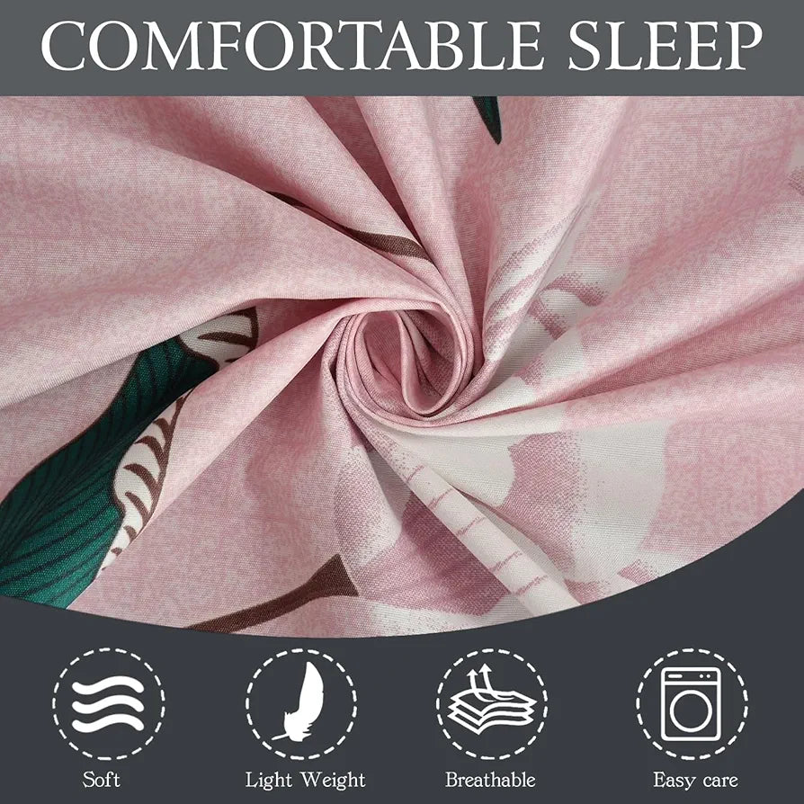 Fresh From Loom Single Bedsheet for Single Bed Floral Design Bed Spread with 1 Pillow Covers Multicolor 144 TC Flamingo