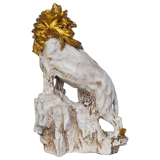 Ecraftindia Polyresin Lion Statue Climbing on Rock Animal Figurine Showpiece