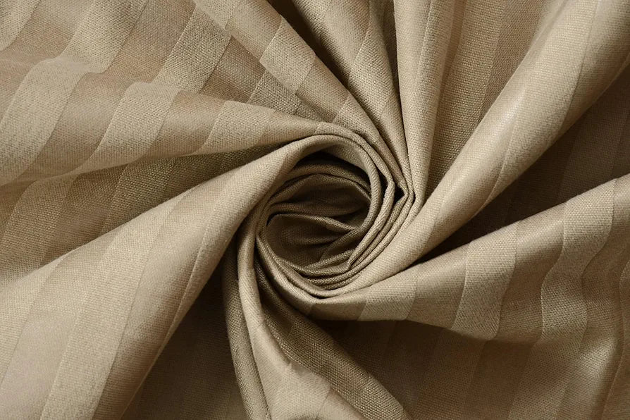 Homefab India 160 TC Stripe Cotton Feel Glace Cotton Elastic Fitted King Size Double Bed Bedsheet with 2 Pillow Covers Fits Upto 6 inches Mattress Beige