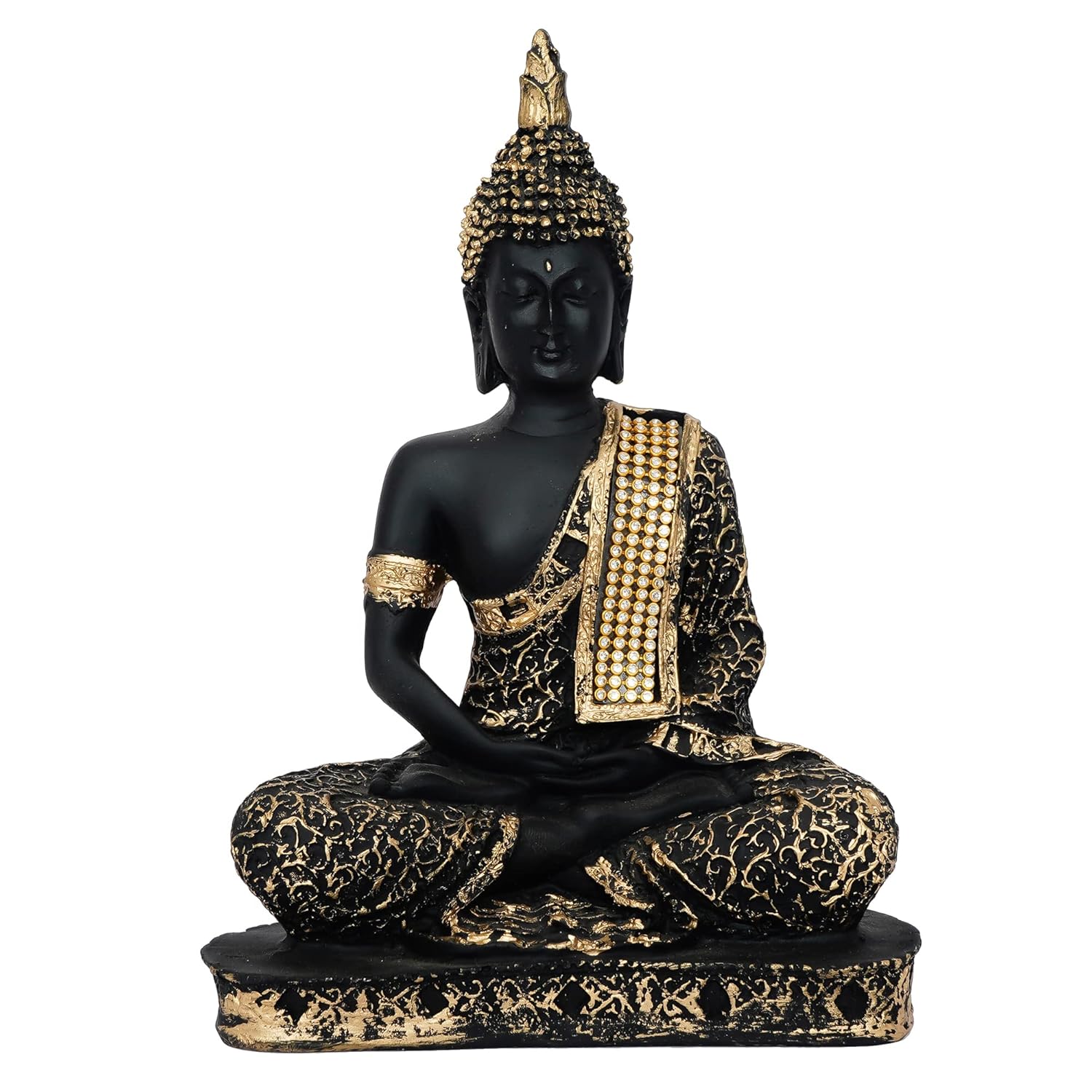 Ecraftindia Black Golden Resin Handcrafted Meditating Lord Buddha Idol for Home Decor