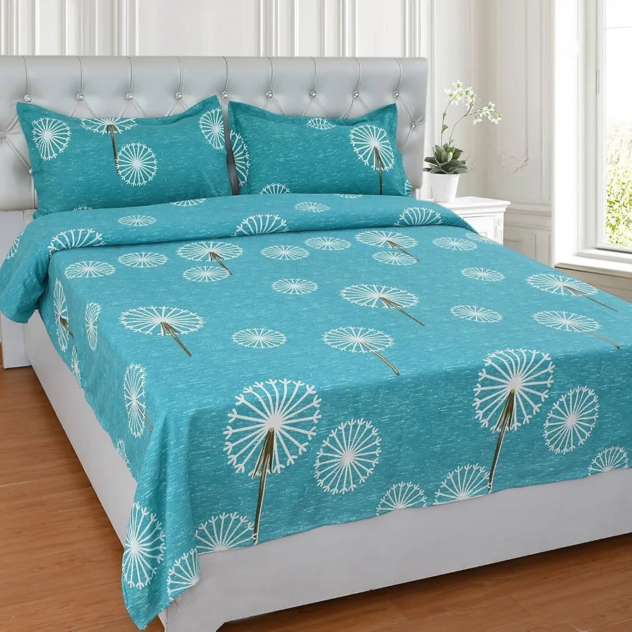 HomeKart Cotton 200 TC Proper King Size Bedsheet for Double Bed King Size with 2 Large Size Pillow Covers Without Joint Tortoise Circles
