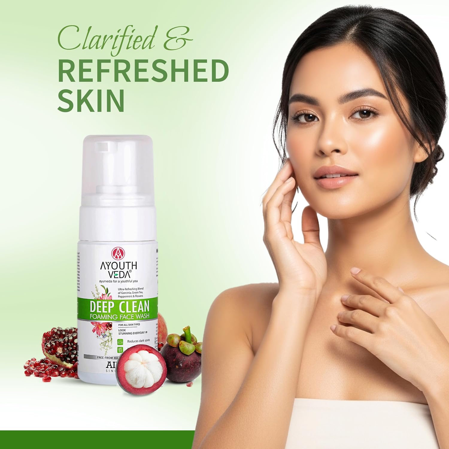 Ayouthveda Deep Clean Foaming Face Wash for Men & Women | Helps Reduce Pigmentation & Dark Spots | Gently Purifies Pores & Brightens Skin | With Indian Madder, Garcinia & Pomegranate | 100ml (Pack of 1)