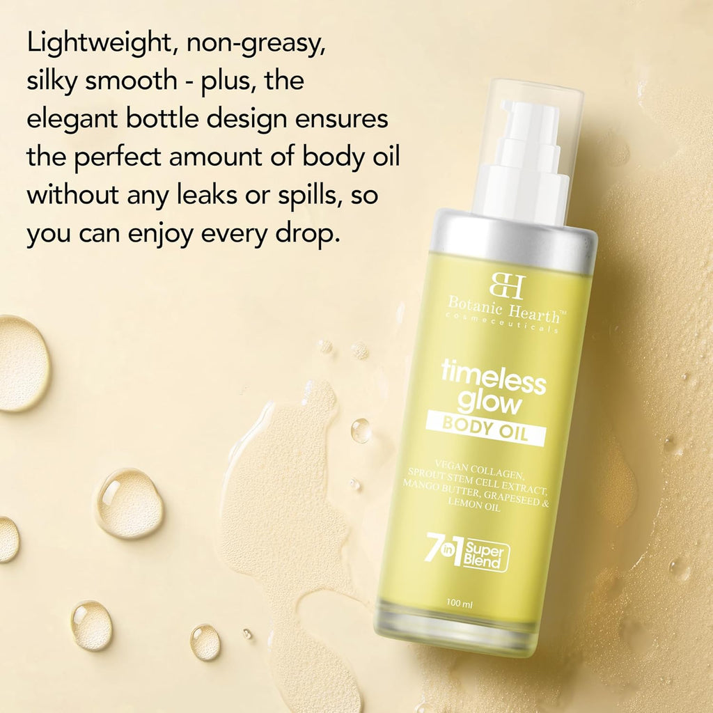 Botanic Hearth Timeless Glow Anti-Aging Body Oil with Vegan Collagen & Stem Cell Extract | Firming Massage Oil for Youthful Glowing Skin | For Women & Men | 100ml