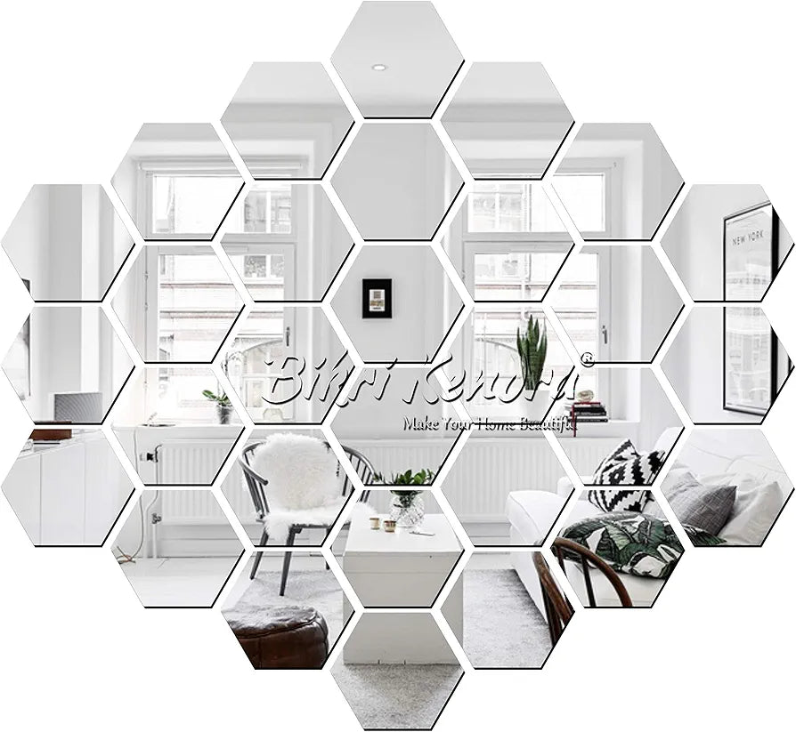 Bikri Kendra Hexagon 30 Stickers for Wall Acrylic Wall Decor Hexagonal Mirror Sticker Mirror Stickers