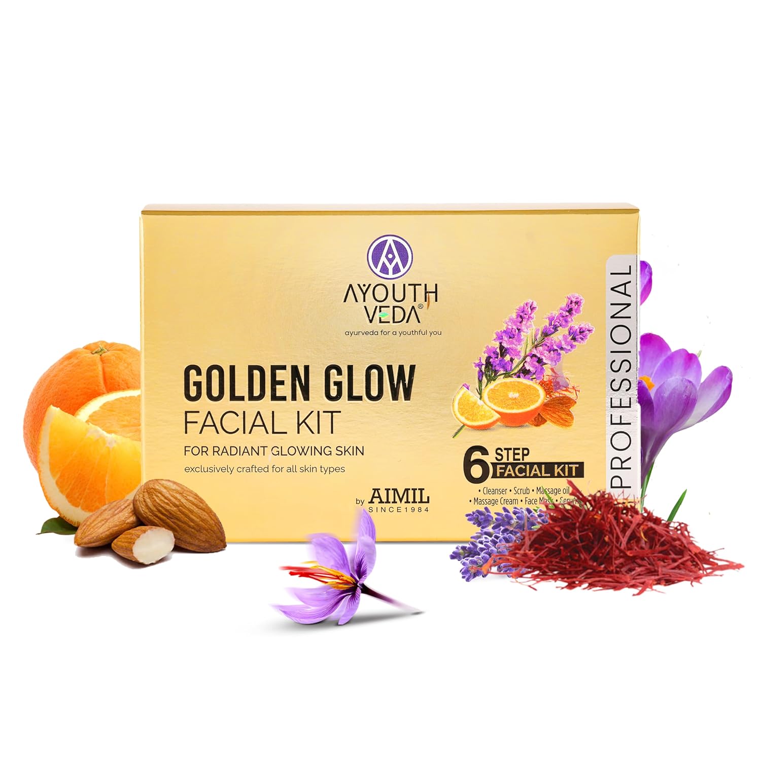 Ayouthveda Golden Glow Facial Kit | Bright & Glowing Skin 45g | Ayurvedic Facial with Turmeric, Saffron & Herbal Oils | Instant Brightening & Radiant Glow | For All Skin Types