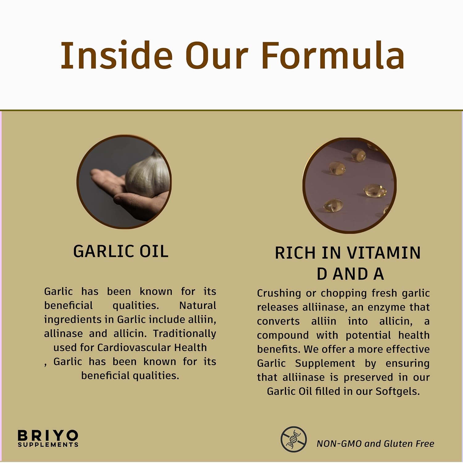 Briyosis Odorless Garlic Softgels -60 Softgels- Allicin Rich Pure Garlic Oil Supplement