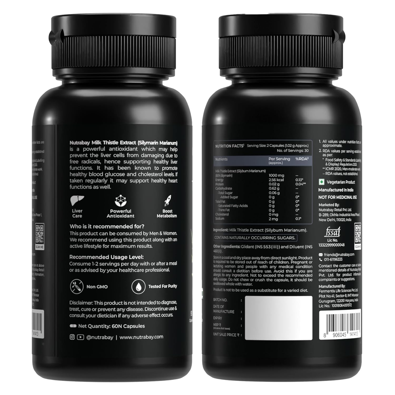 Nutrabay Wellness Milk Thistle Extract (80% Silymarin Marianum) - Improves Digestion, Liver Detox & Cleanse for Men & Women, Liver Support Supplement - 1000mg, 60 Veg Capsules