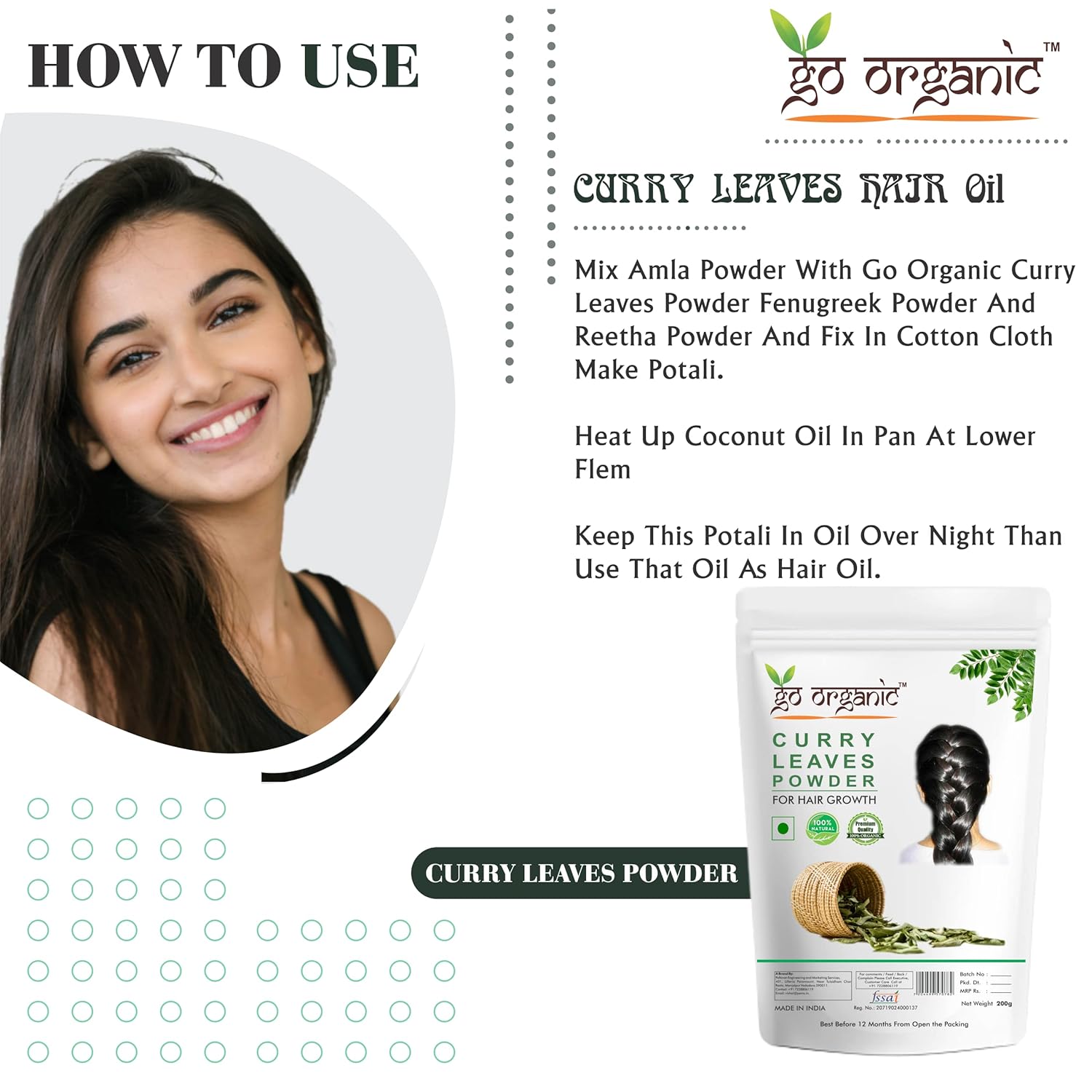 Go Organic Curry Leaves Powder Curry Leaves To Grow Long, Strong And Shiny Hair (200 Grm)