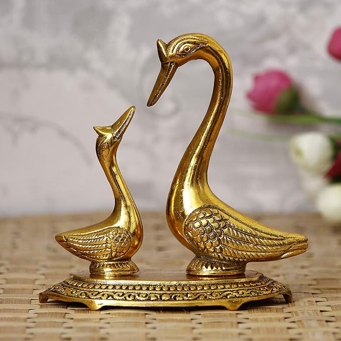 Ecraftindia Golden Metal Loving Swan Showpieces | Love Birds Statues
