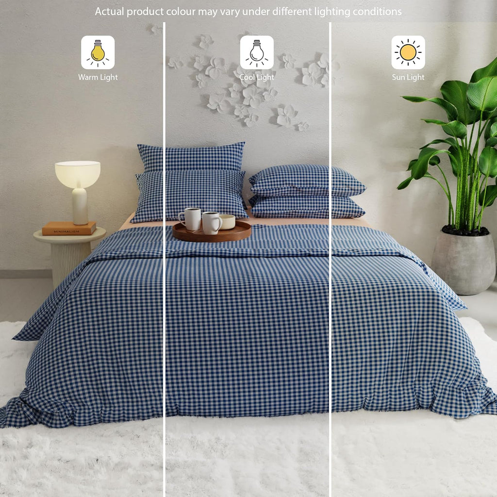 Stoa Paris Vogue Microfibre Comforter for King Size Bed with 4 Pillow Covers Colour Blue Waves in Vichy