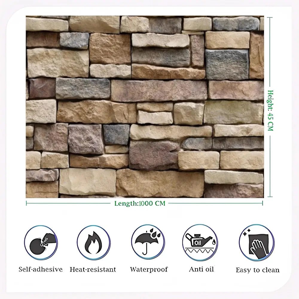 Jaamso Royals Brick Stone Vinyl Peel and Stick Wall Decor Wallpaper 1000CM