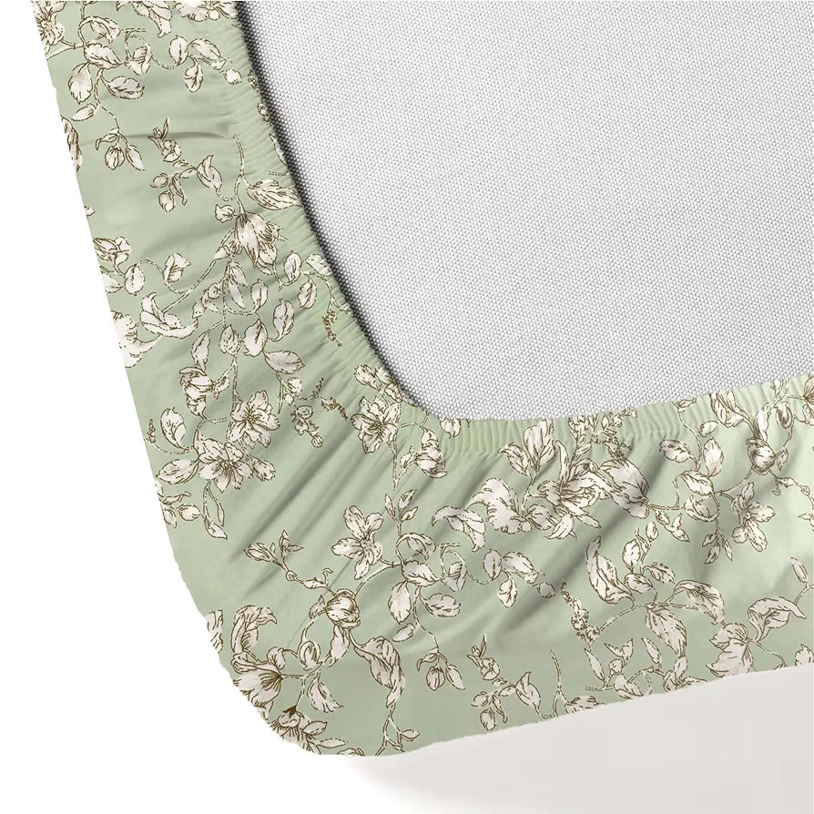 Trance Home Linen 100% Percale Cotton 210 TC Bedsheet Queen Size Printed Fitted Bedspread with 2 Pillow Covers Colour Grape Vine Green